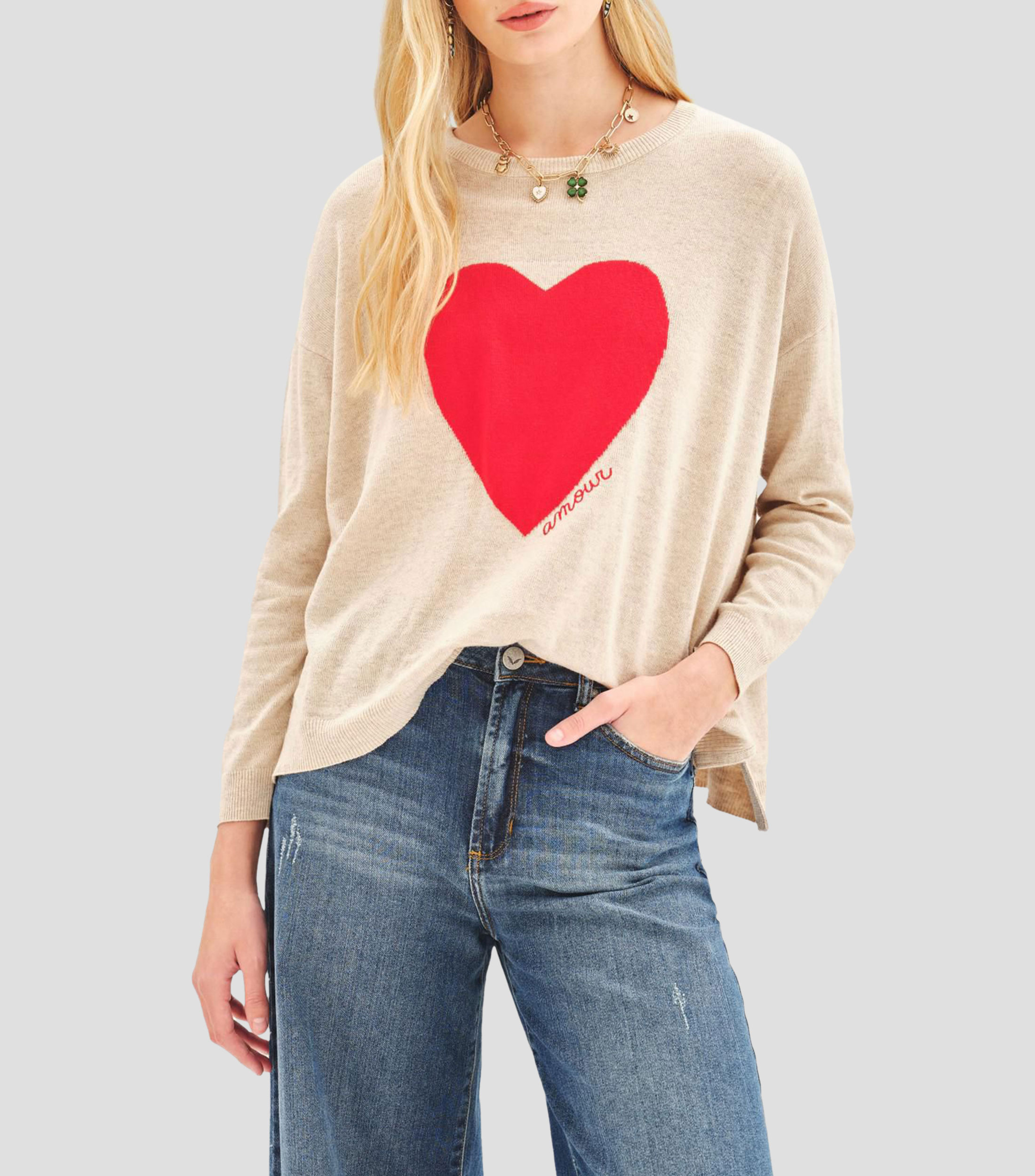 Suéter cuello redondo jaspeado Mujer
